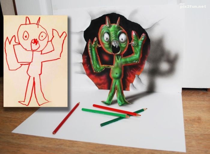 عکسهای نقاشی سه بعدی بر روی کاغذ