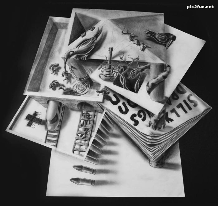 عکس از نقاشی های دیدنی سه بعدی بر روی کاغذ