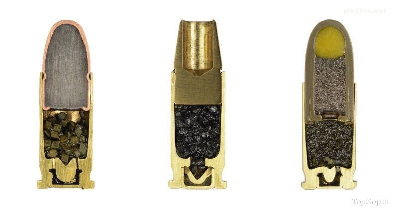 عکس از نمای درون گلوله های مختلف